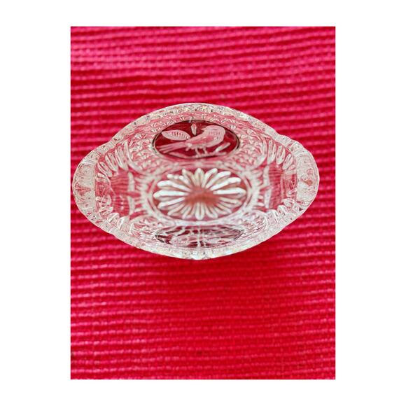 Hofbauer Byrdes Cut Glass Oval Crystal Bowl Red Bird Motif - Picture 2 of 10